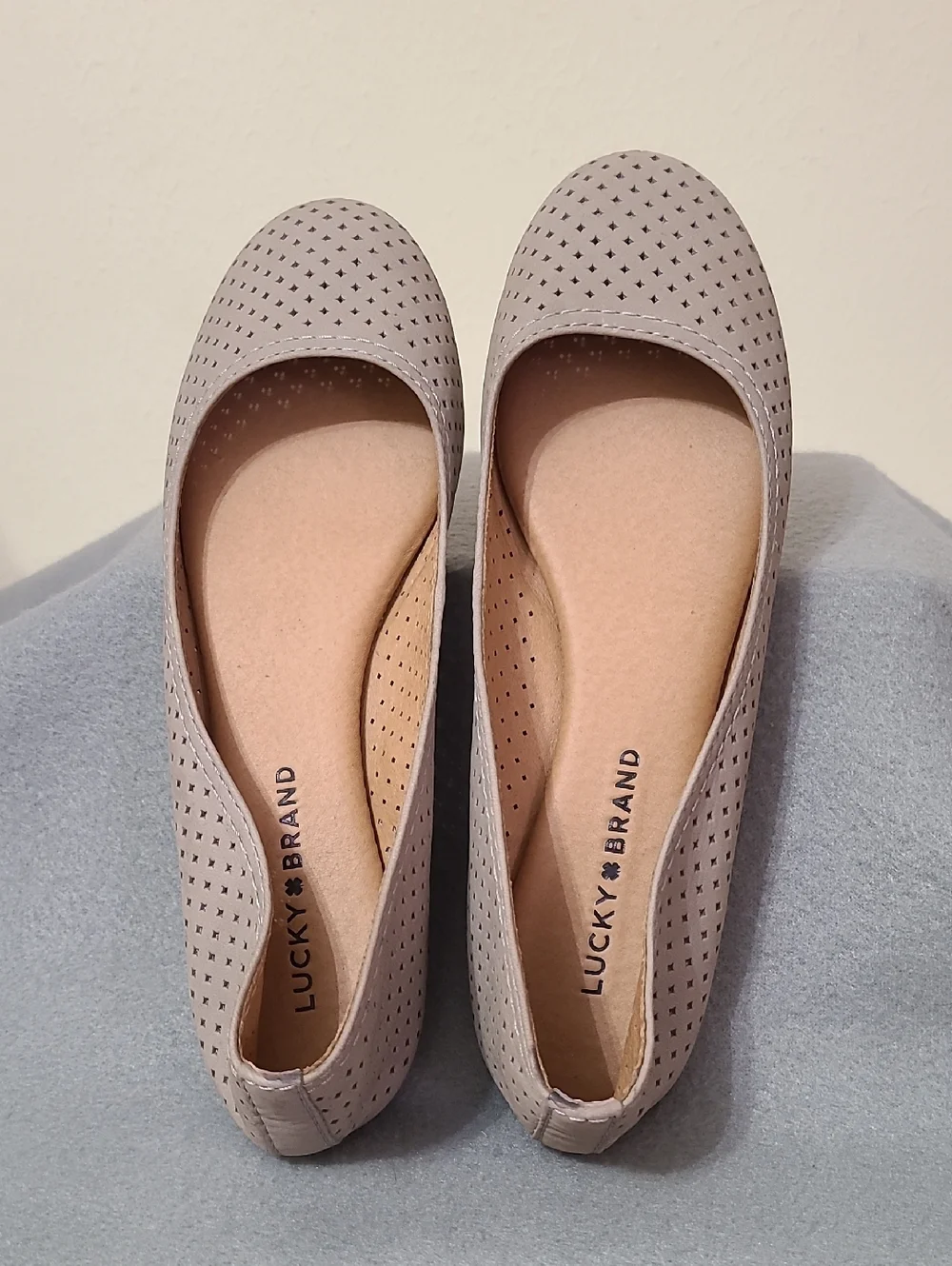 Lucky Brand Taupe Perforated Leather Ballet Flats - Size‎ 9M